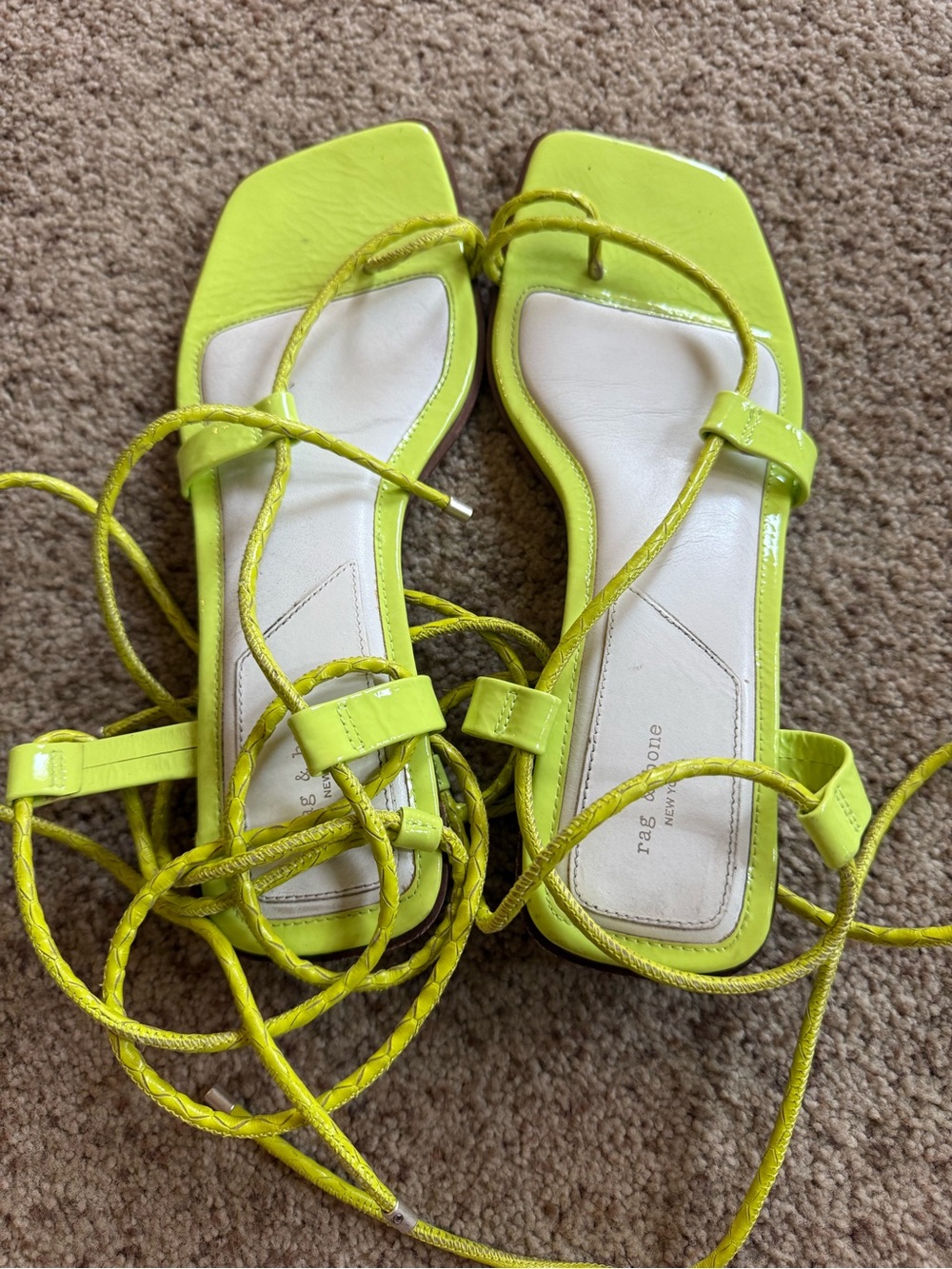 rag & bone Lime Green Lace-Up Low Block Heel Sandals Sz 37/6 6.5 7